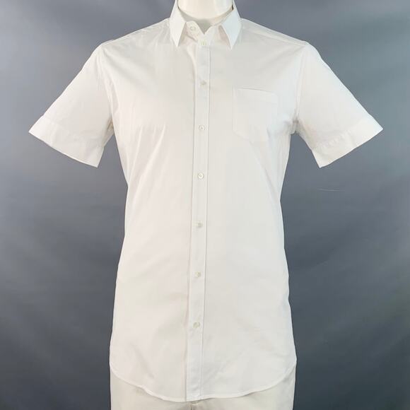 DOLCE & GABBANA Size L White Cotton Blend Button Up Short Sleeve Shirt - Picture 1 of 7
